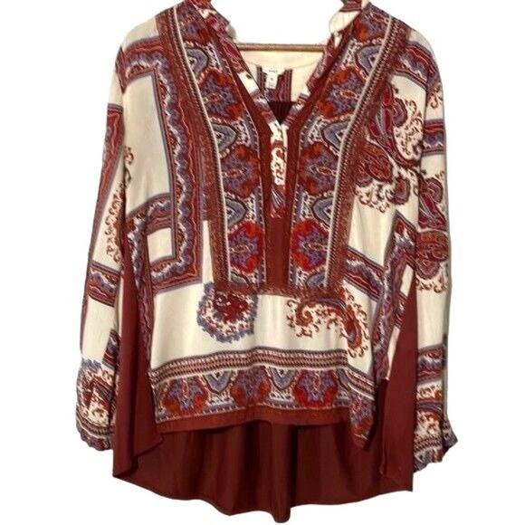 Anthropologie · Tiny Nahara Blouse · Rayon Split Neck Boho Paisley Top Small - Picture 2 of 10